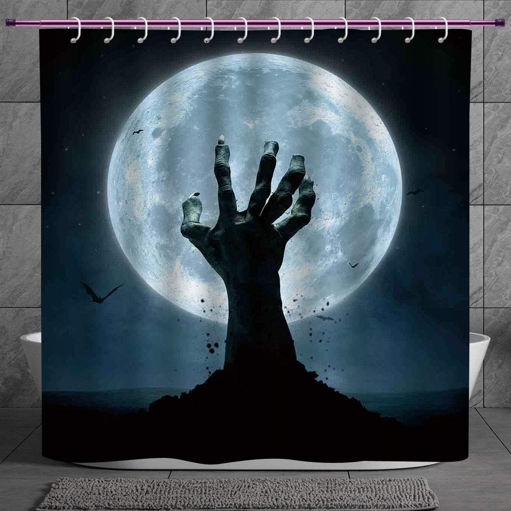 Waterproof Shower Curtain 2 0 Halloween Decorations Zombie Earth Soil Full Moon Bat Horror Story October Twilight Themed Blue Black Waterproof Polyester Fabric Decorative Bath Curtain Designs Amazon In Home Kitchen