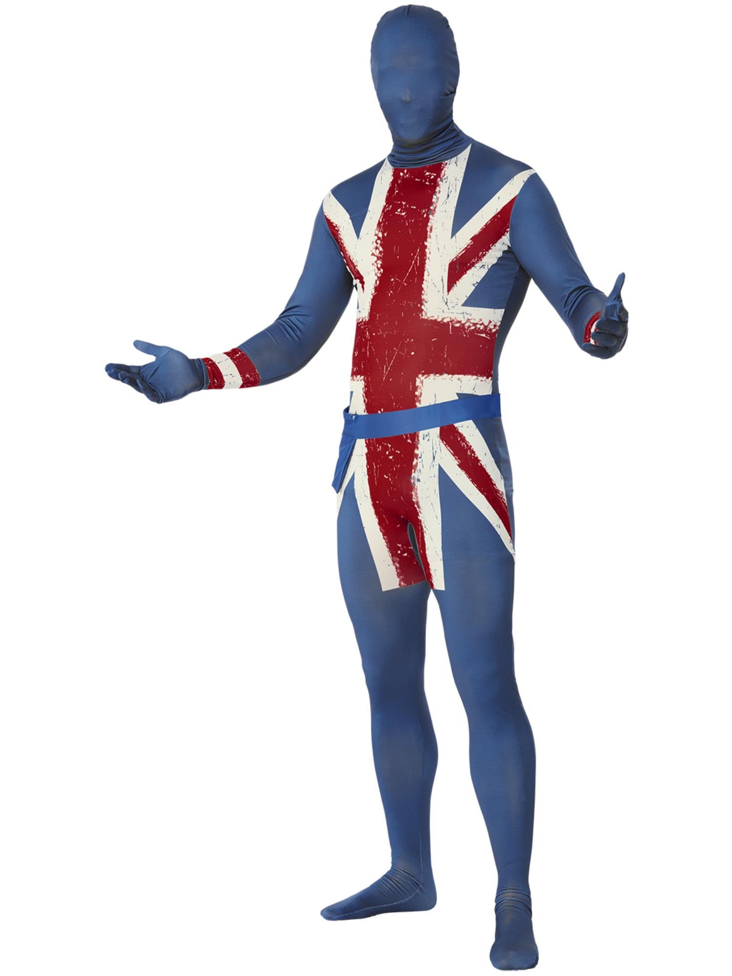 Smiffys Union Jack Second Skin with Bumbag, Concealed Fly and Under Chin Opening, Union Jack Fancy Dress, Union Jack Dress Up Costumes