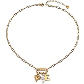 Kyazeo Gold Heart Initial Necklaces for Women 18K Gold Plated Dainty Pearl Letter Necklace Personalized Monogram Name A-Z Pendant Everyday Jewelry for Women