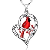 Fenthring Cardinal Necklace Heart Red Bird Spiritual Memorial Engraved When Cardinal Appear Angels are Near Dainty Inspirational 925 Sterling Silver Animal Necklaces for Loss of Loved Heart