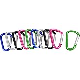 uxcell Aluminum Carabiner Keychain Clip, 10 Pcs Colorful D Shaped Keyring Ring Spring Buckle Clip for Indoor Outdoor Use, Backpack Clip Snap Hooks Lock for Fishing Traveling, Hiking