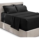 Hearth & Harbor Extra Deep Pocket Queen Sheets Sets - Fits Mattress 18-24 Inches Deep - Extra Deep Pocket Sheets - 6 Piece Queen Size - Black