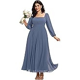 Ever-Pretty Plus Womens Long Sleeve Winter Formal Wedding Guest Dress Chiffon Plus Size Bridesmaid Dresses for Curvy Women