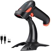 Tera Barcode Scanner 2D Wireless: with Battery Indicator and Stand, HW0002 | BT 2.4G USB, 2200mAh, 640*480 CMOS, 1D 2D QR Scanning, Date &amp; Time, Prefix Suffix, Warehouse Logistics Retail School, Orange