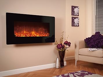 Celsi Electriflame Black Glass Wall Mounted Electric Fire 1100