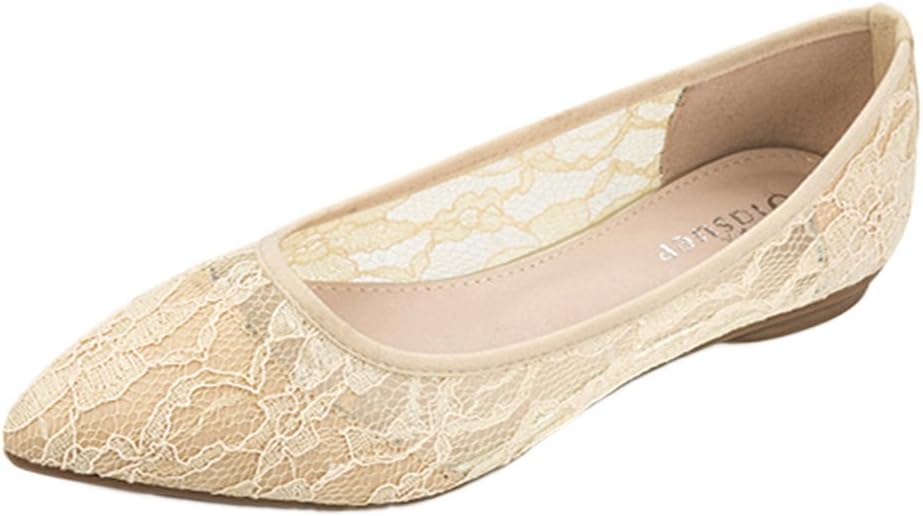 YIBLBOX Women's Breathable Lace Mesh Flower Crochet Slip On Ballet Ballerina Shoe Comfort Flat