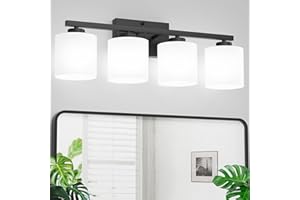 Honesorn Bathroom Light Fixtures 4-Light, Matte Black Bathroom Vanity Light Over Mirror, Modern Vanity Lights for Bathroom with Frosted Shade & Anti-Rust Nickel Finished, E26 Base Vanity Lighting