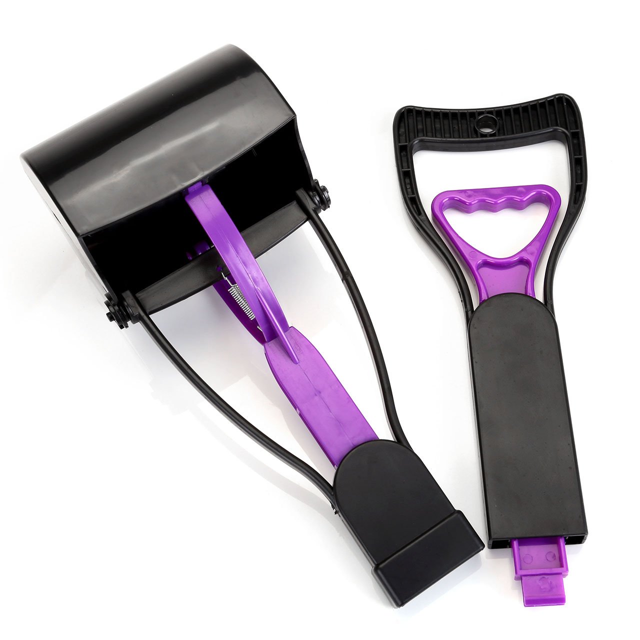 Mogoko Portable Jaw Clamp Poop Scooper Set with Poop Bag Holder and 40 Waste Bags for Outdoor Pet dog Puppy Cat Kitten (L, Black+Purple(Combo))
