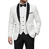 YND Men's 3 Piece Tuxedo Set with Bow Tie, Slim Fit One Button Shawl Lapel Suit Blazer Vest Pants, for Wedding Prom Dinners