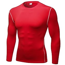 Red Compression Shirts Mens Long Sleeve Running Gym