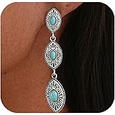 Vintage Western Earrings for Women,Bohemian Turquoise Oval Dangle Drop Earrings Country Concert Outfit Accessories Jewelry