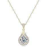 PROSTORY 1-3CT Moissanite Engagement Pendant Necklace, D Color VVS1 Clarity 925 Sterling Silver Pear Shaped Pendant for Mom Wife Birthday Wedding Jewelry Gifts