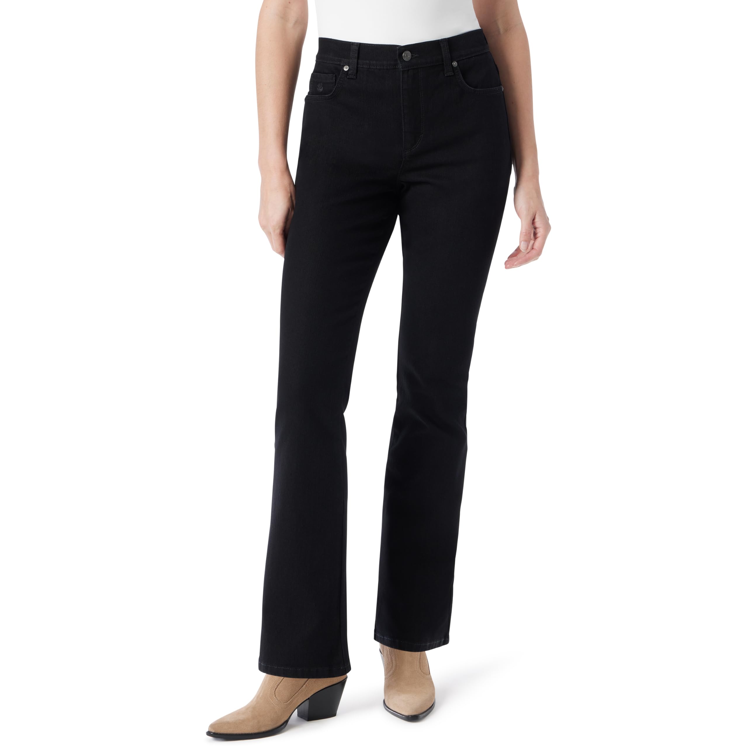 Gloria Vanderbilt Women’s Amanda High Rise Boot Cut Jean Standard, Black Rinse
