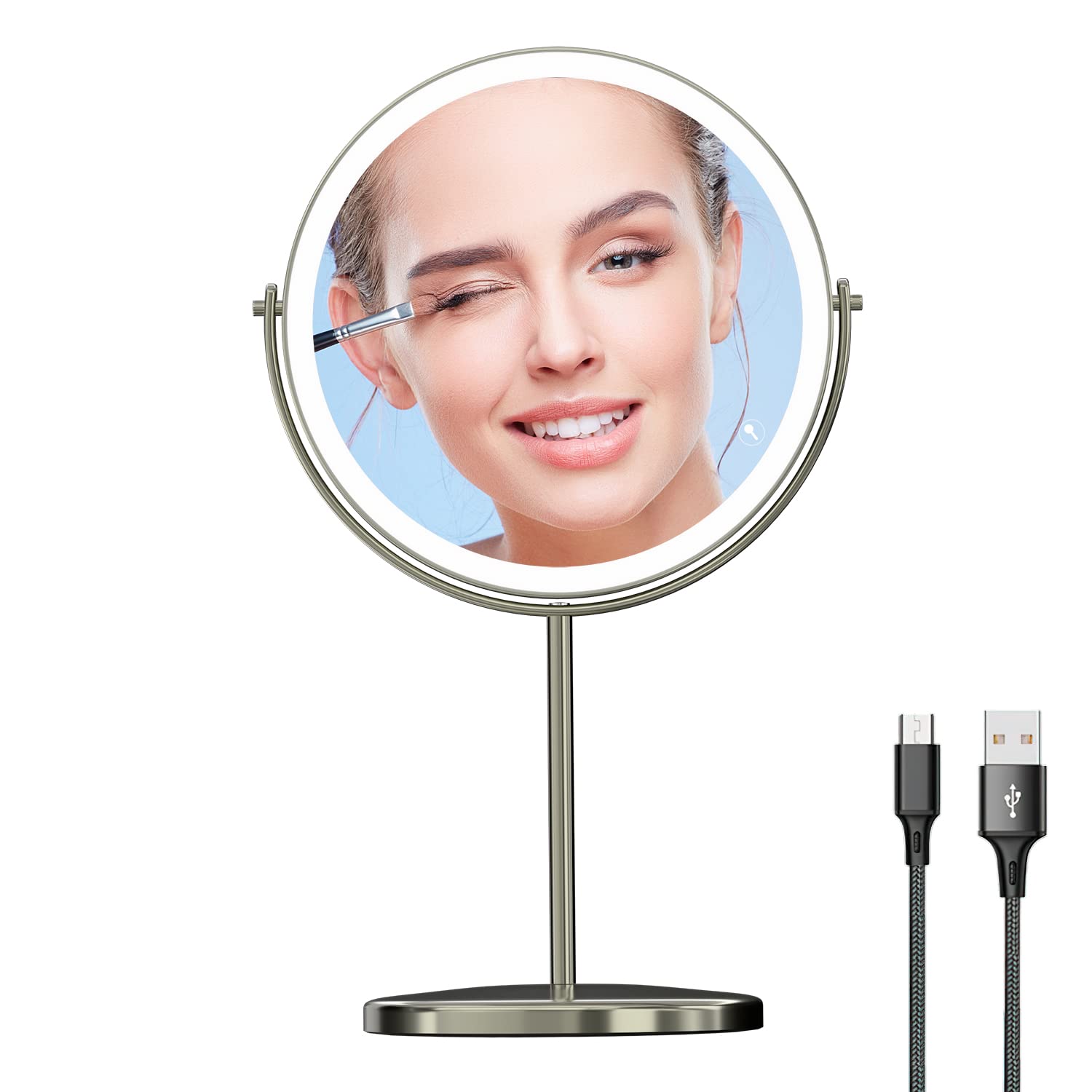 8" Lighted Makeup Mirror with Magnification, 1X/10X