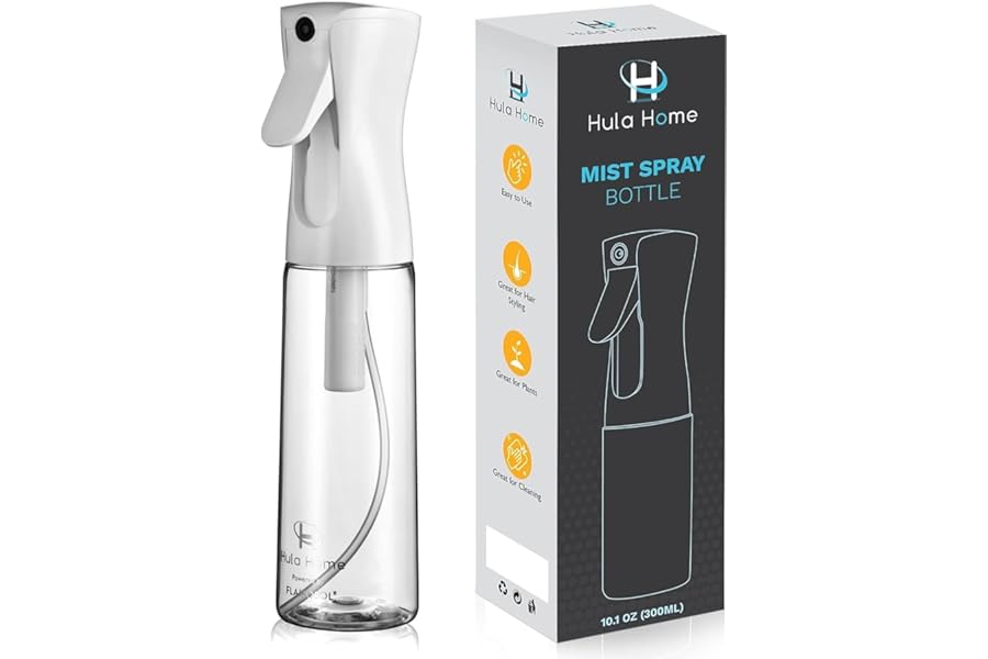 Hula Home Spray Bottle for Hair (10.1oz/300ml) – Powered by Flairosol® Spray Technology – Continuous Ultra Fine Mist Sprayer – For Hairstyling, Cleaning, Salons, Plants, Essential Oil & More – White
