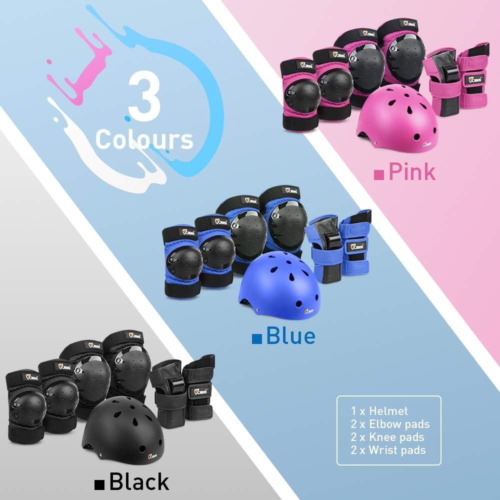 JBM Child & Adults Rider Series Protection Gear Set for Multi Sports Scooter, Skateboarding, Biking, Roller Skating, Protection for Beginner to Advanced, Helmet, Knee and Elbow Pads with Wrist Guards : Sports & Outdoors