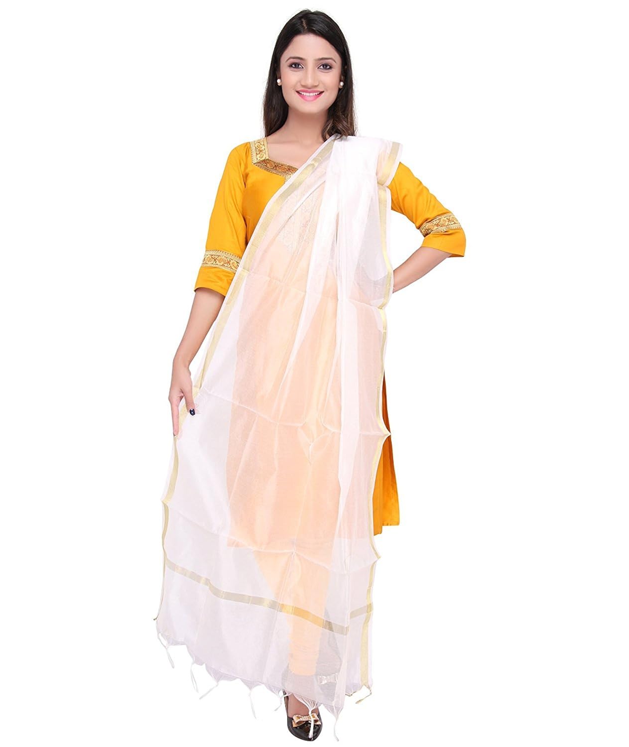 rangeen culture women's chanderi art silk plain solid golden border dupatta