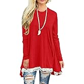 Afibi Women Lace Long Sleeve A-line Swing T-Shirt Loose Tunic Top Blouse