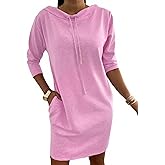 CHICME Women's Sweatshirt Dress Casual 3/4 Sleeve Mini Dress Stand Collar Drawstring Pullover Tunic Top with Pockets