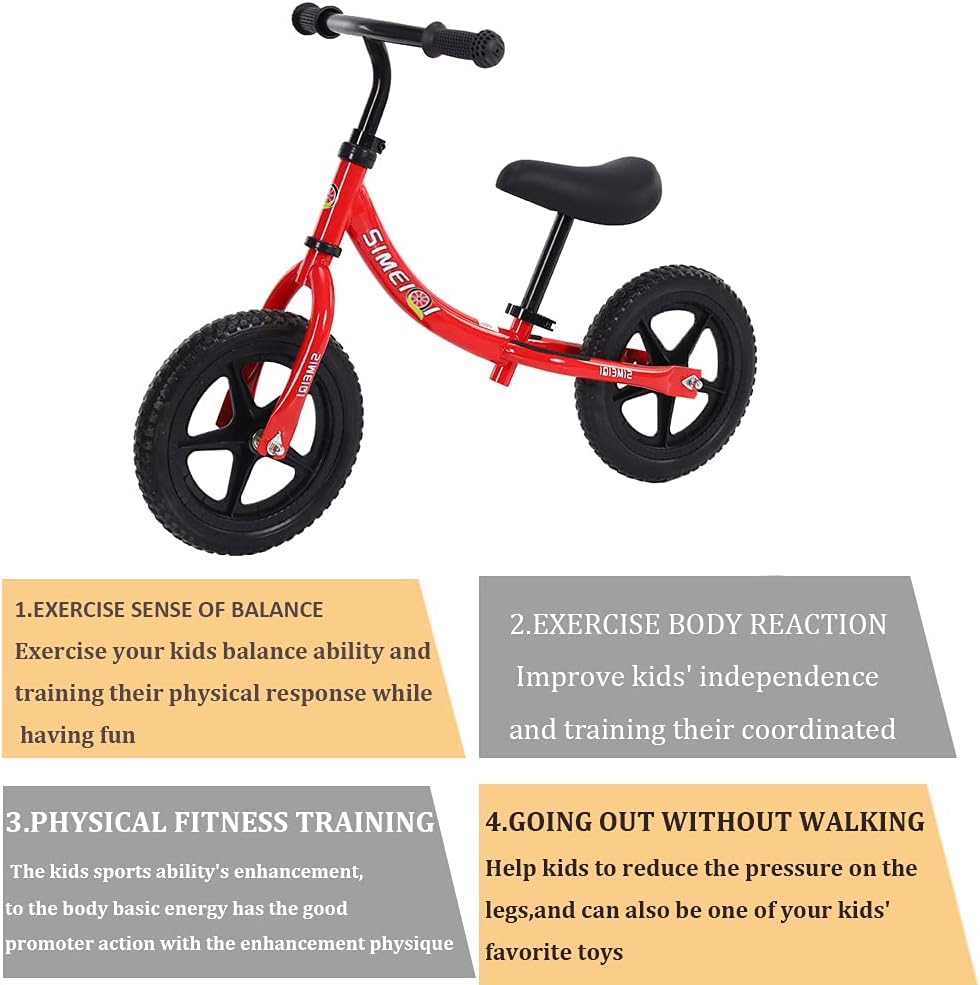 12“ Sports Balance Bike for Boys Girls 2 3 4 5 6 Years Old No Pedal Lightweight Walking Balance Training Sports Bicycle for Kids Toddlers (Red): Sports & Outdoors