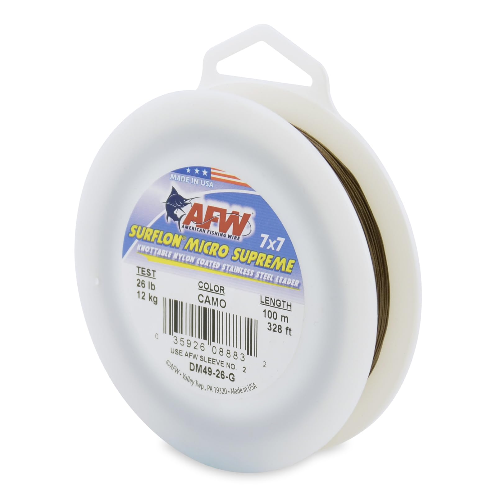 American Fishing Wire Surflon Micro Supreme Nylon Coated 7x7 Stainless Steel Leader Wire, Camo Brown Color, 26 Pound Test, 100-Meter