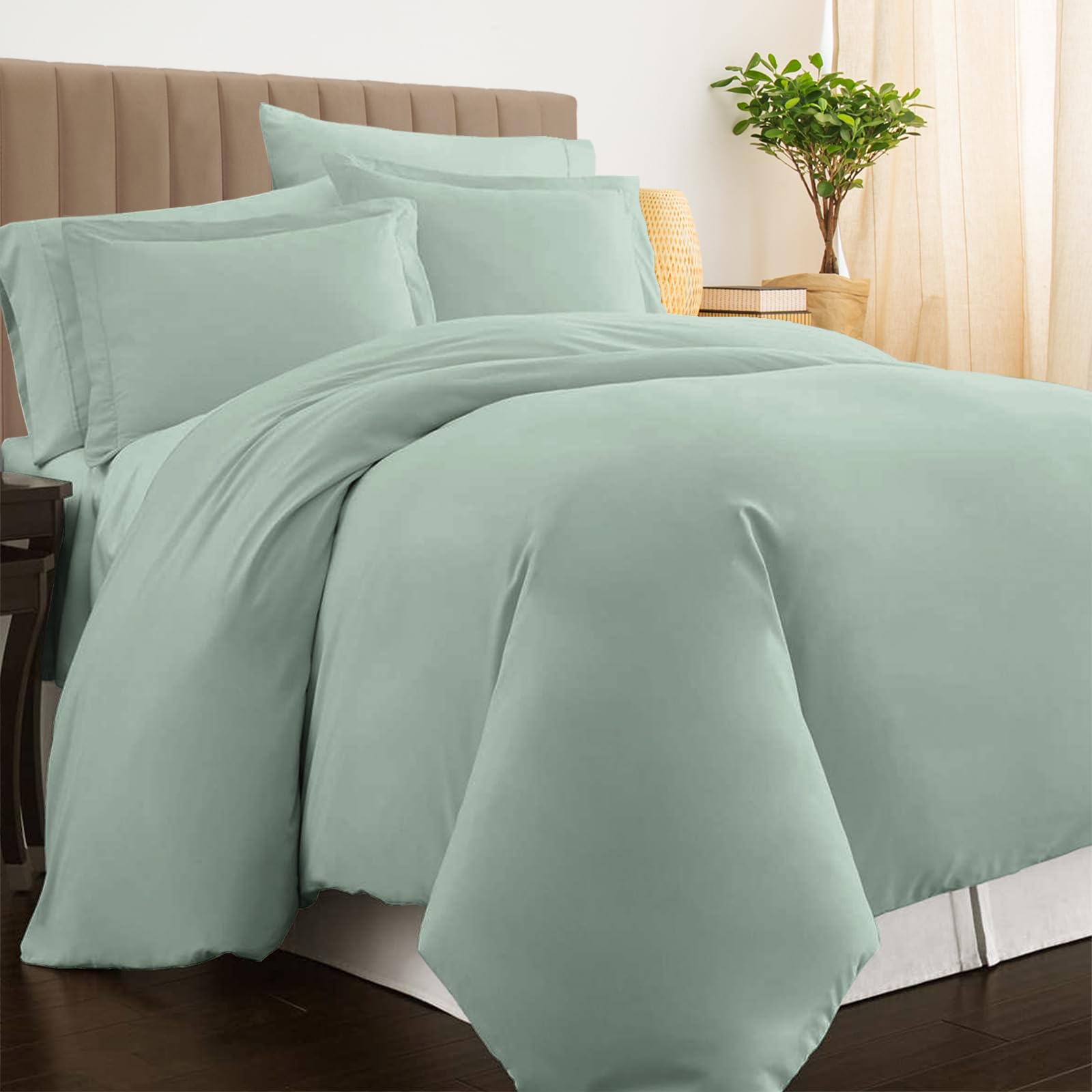 Pizuna Luxurios Cotton Double Duvet Cover Set Seafoam, 800 Thread Count 100% Long Staple Cotton Double Size Duvet Cover 200x200cm, Soft Sateen Quilt Cover with Button Closure (Double Duvet Cover) — image 1