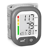 Blood Pressure Monitor Adjustable Wrist Cuff for Home Use Automatic BP Machine Large Digital LCD Display 199 Memory Batteries Included with Carrying Case, Grey