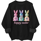 ClothKey Easter Sweatshirts For Women Rhinestone Happy Easter Bunny Sweatshirt Bunny Hoodie