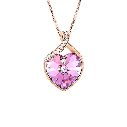 Angelady Halsketten für Frauen Damen Kette Herz mit Amethyst Anhänger Kristallen von Swarovski|Ketten Anhänger Damen Kette Si