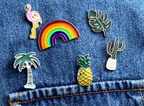 Enamel Pin Sets Cute Pins Funny Animal Lapel Pin Brooch Pin for Backpack (Rainbow Cactus Set of 6)