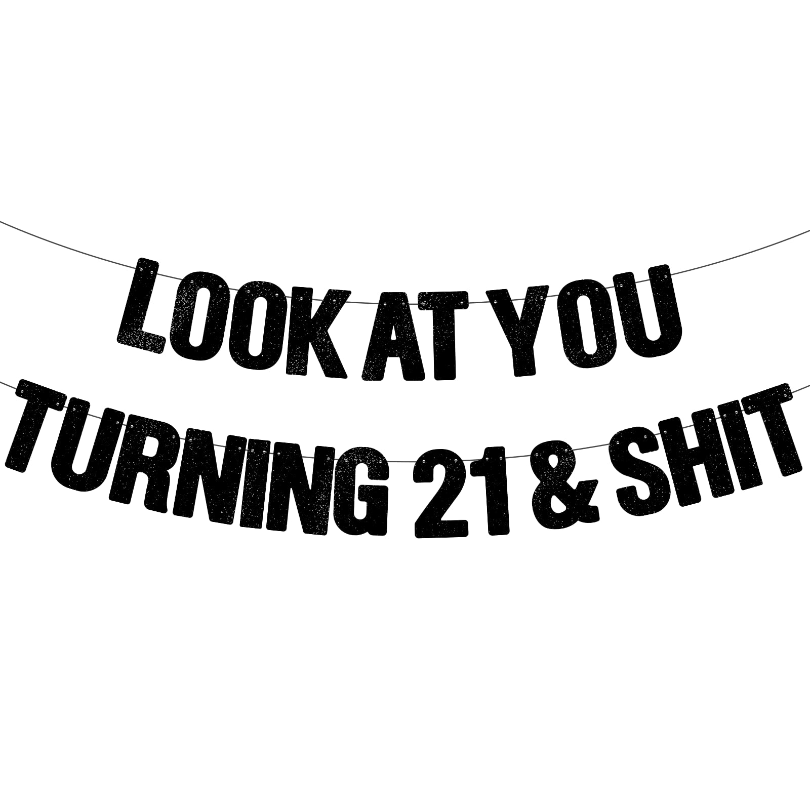 Photo 1 of 21st Birthday Party Decorations for Him & Her, Pre-Strung Look At You Turning 21 - Black Glitter Banner Happy 21 Birthday Decor Sign Gifts