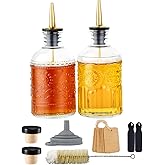 CALFATHN Simple Syrup Bottles Set of 2, Glass Coffee Syrup Dispenser Bottles 7 OZ With Metal Pour Spout, Labels and Stopper, Glass Syrup Dispenser for Maple Honey Syrup Oil and Sauces, LC002