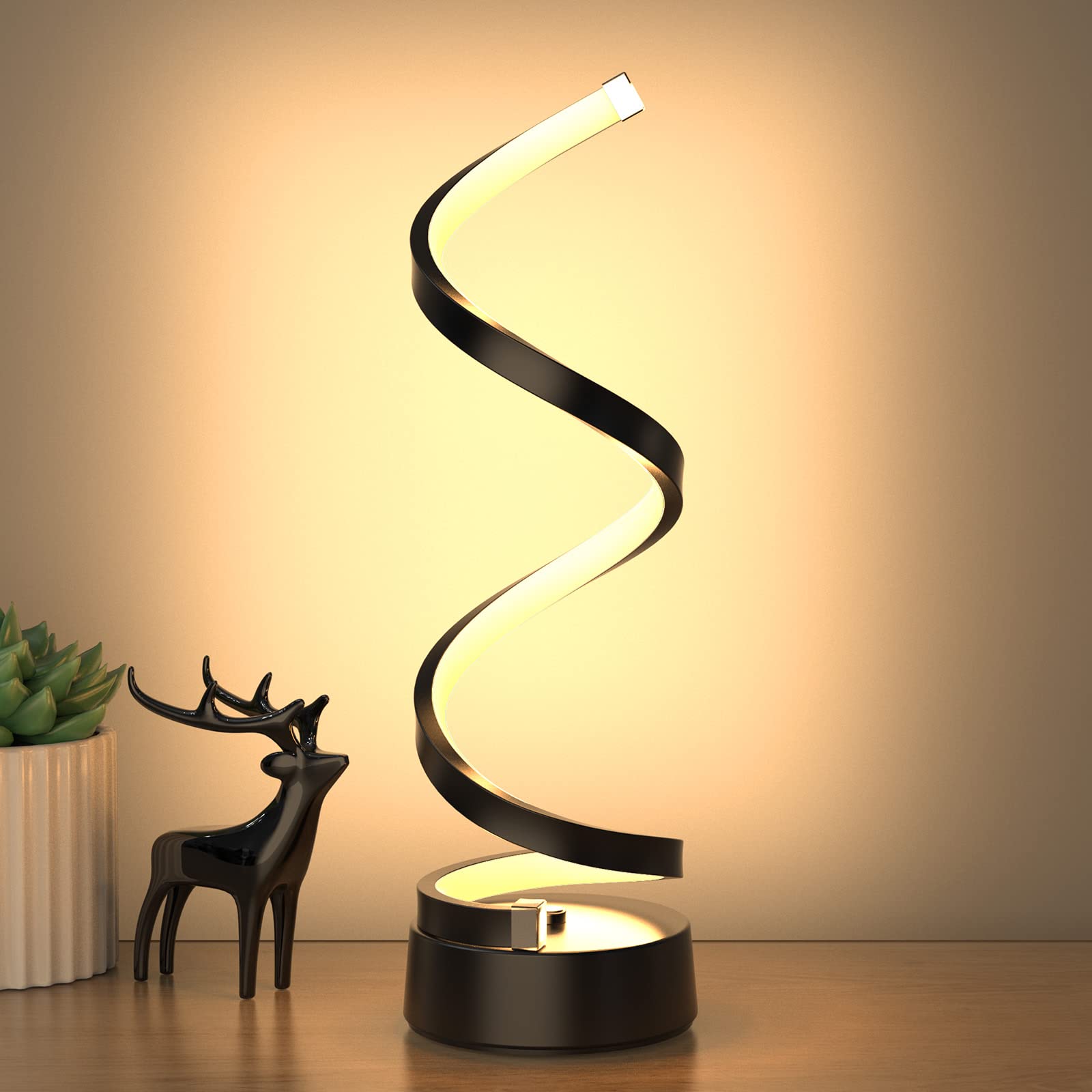 Photo 1 of NUÜR Classic Spiral LED Table Lamp Black, Dimmable Metallic Bedside Lamp with Touch Controller, 3 Colour Temperature, 15.8 Inch Height, Contemporary, Decorative Lamp for Home, Living Room & Office