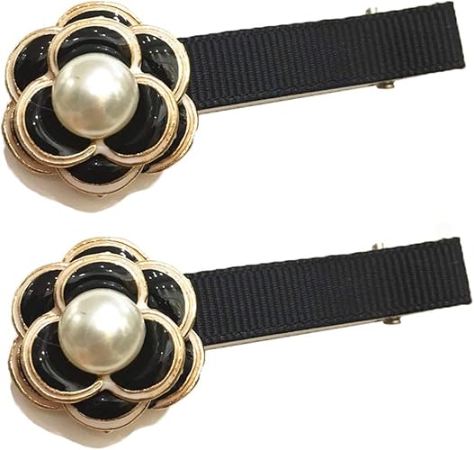 Amazon 前髪クリップ 黒 レディース カメリア ヘアクリップ ミニ 小 パール アレンジピン ヘアアクセサリー ガールズ ヘアピン 少女 2本セット 髪飾り 髪留め ピン留め プレゼント 上品 存在感 ブラック バレッタ クリップ 通販
