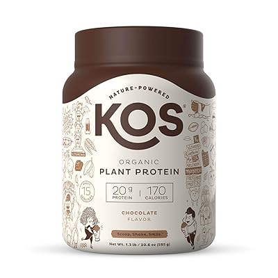 KOS Organic Plant Based Protein Powder, Chocolate - Delicious Vegan Protein Powder - Gluten Free, Dairy Free &amp; Soy Free - 1.3 Pounds, 15 Servings