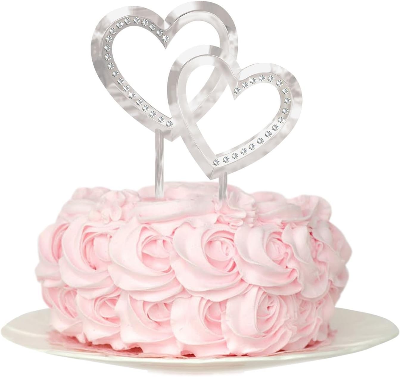 Silver Eternity Hearts Cake Topper Valentines Day Wedding Love Romance Party Decoration