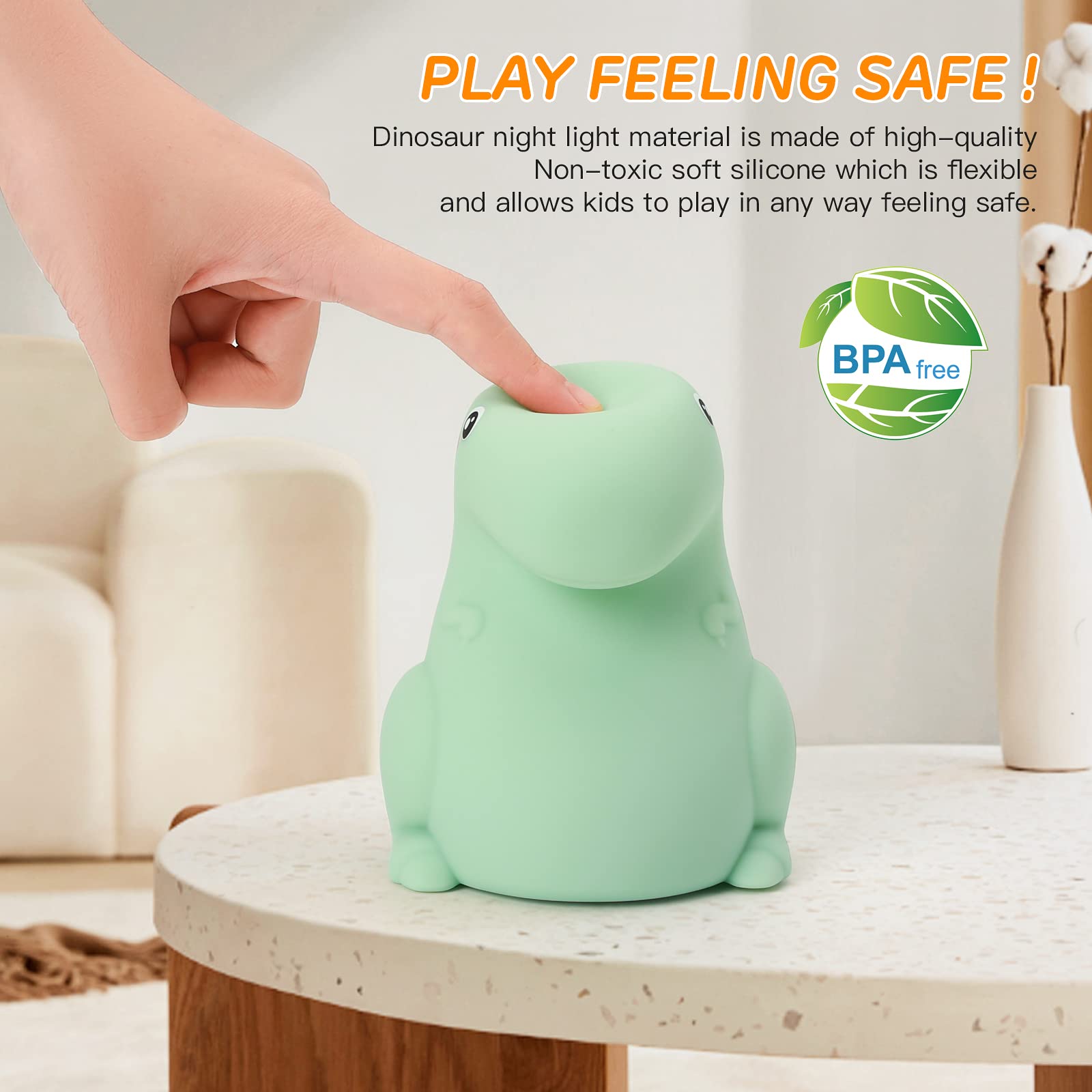 SANKEDOU Dinosaur Night Light for Kids, Touch Sensor Silicone 7 Colors Changing Room Decor Boys Girls, Rechargeable Baby Mood Lamp, Cute Bedside Lamp Gifts (Green), (YZKJ#01)