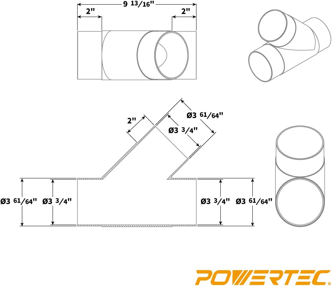 POWERTEC 70106 4-Inch Y-Fitting Dust Hose Connector: Home Improvement