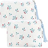 2 PCS Small Organizer Bag Zipper Coin Pouch Cute Floral Prints Pouch Aesthetic Floral Quilted Makeup Pouch Travel Toiletry Bag Portable Flower Cosmetic Case for Women Girls