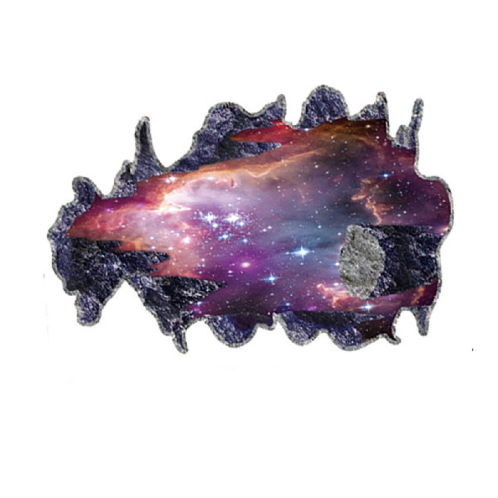 3D Smashed Broken Wall Sticker for Children Girls Boys Room Astronomy Stars Space - Purple