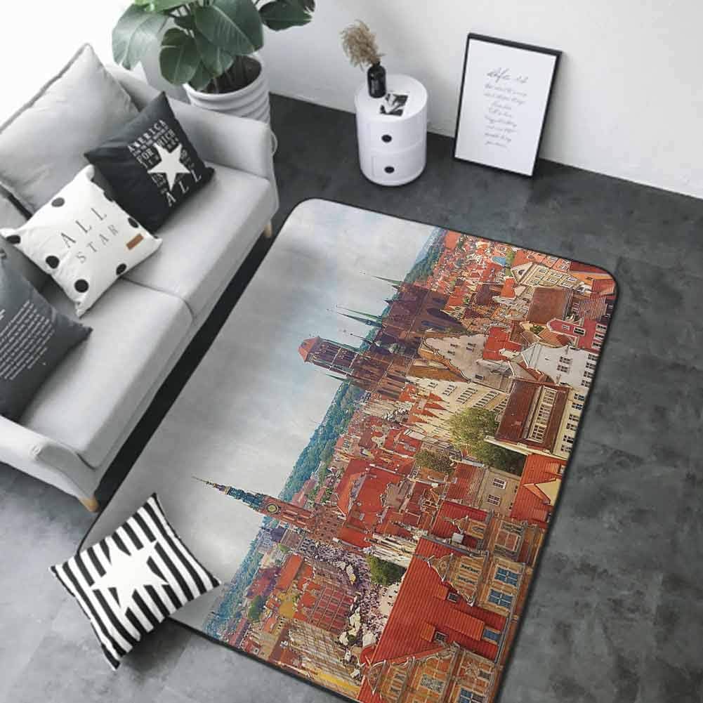 Washable Kitchen Area Rug European Cityscape Decor Collection,Cityscape of Nostalgic Town Old Polish City with Castle and Tower Europe Culture,Multi 80"x 120" Camping Rugs for Outside