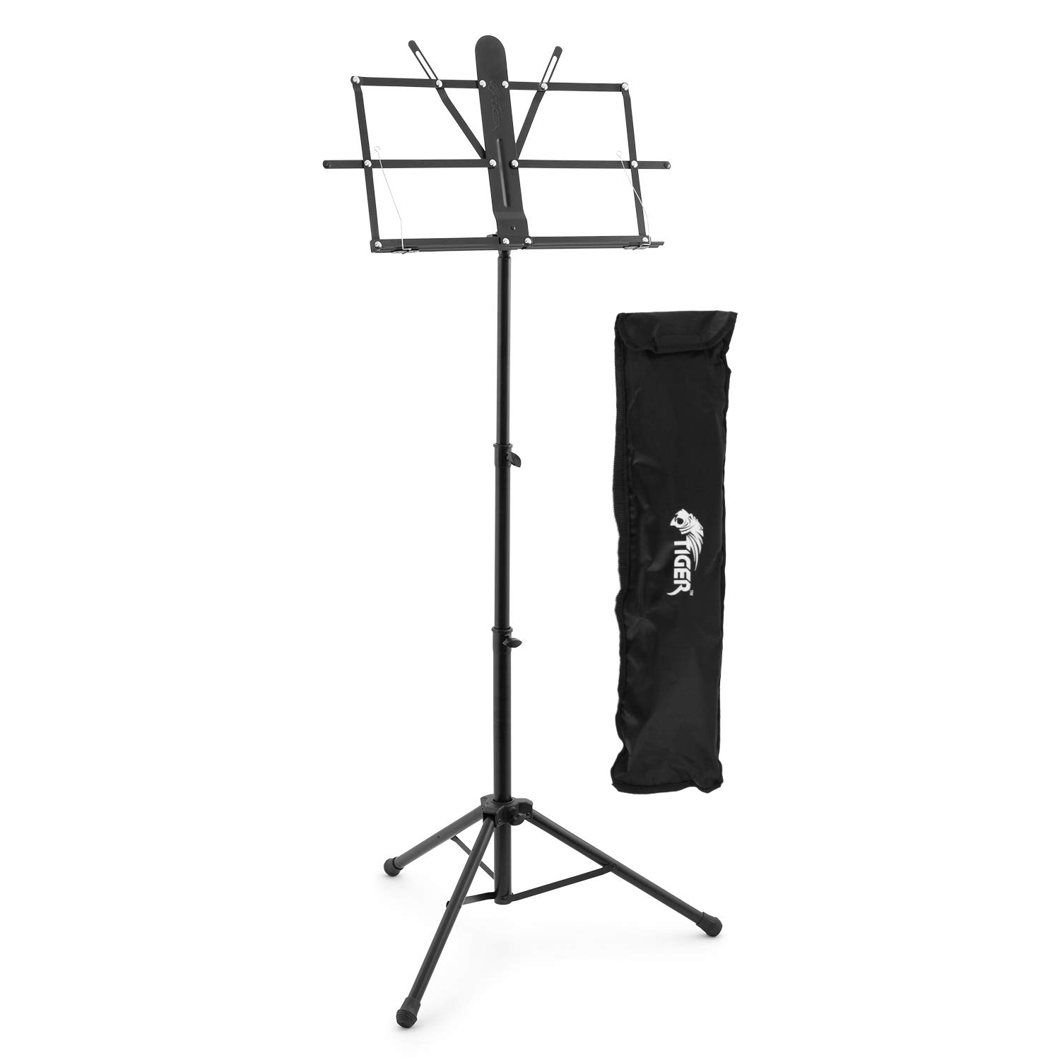 TIGER MUS56-PRO Easy-Folding Metal Sheet Music Stand - Professional Sturdy Portable Stand with Carry Bag - Black