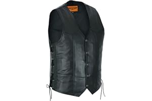 GARGOYLE BELLS Mens Black Leather Vest Premium Cowhide Leather Vest with Liner&Snap Motorcycle Biker Vest For Men