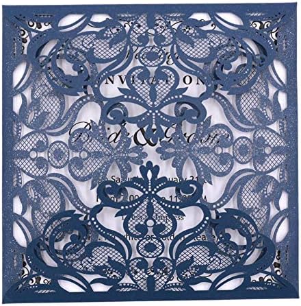 Laser Cut Invitations 50 Pack Eleva Laser Cut Wedding Invitations Card Kit with Blank Printable Paper and Envelopes for Wedding,Birthday Parties,Baby Shower Navy Blue