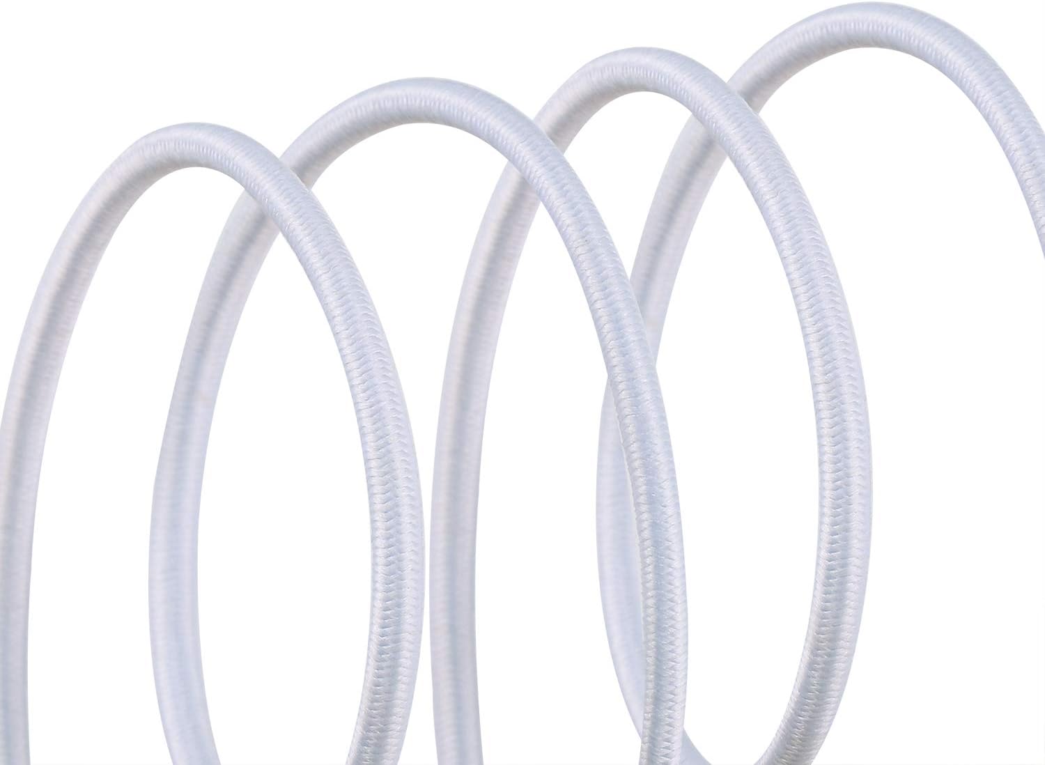 Aodaer Bungee Shock Cords Elastic Band Nylon Cords Heavy Stretchy String Rope for Marine Kayak, Tie Down, Trailer Strap or DIY Applications (1/8 inch x 12 feet, white) - - 
