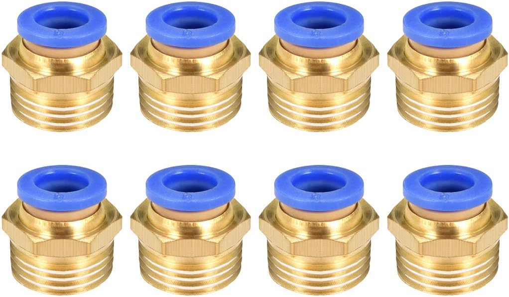 sourcing map Straight Pneumatic Push to Quick Connect Fittings G1/2 Male x 8mm Tube OD 8pcs, Gold,blue, G1/2 x 8mm