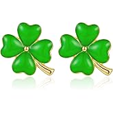 Shamrock St Patricks Day Earrings for Women Shirt Accessories Irish Symbol Jewelry Gift, Pierced Available Green Leaf Clover Dangle