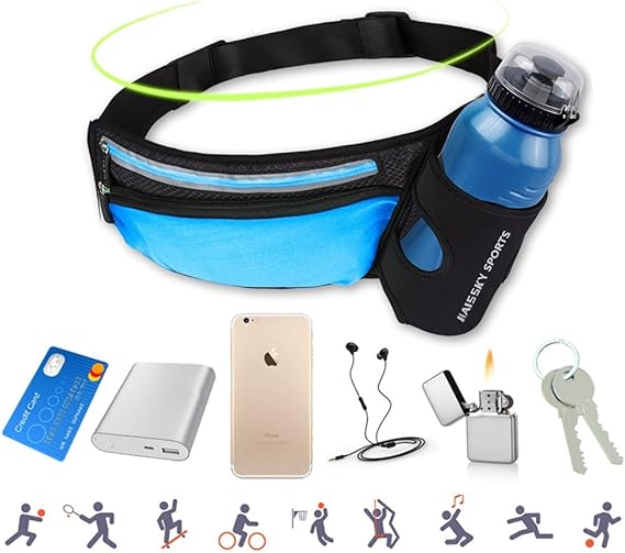 AFFLEXY Fanny Pack with Water Bottle Holder, Running Waist Bag Hiking Waist Pack Multifunctional