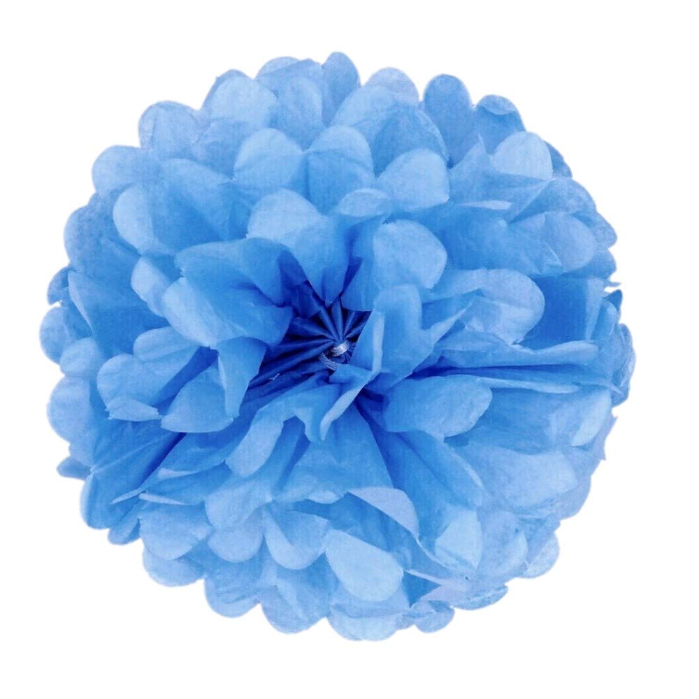JZK 10pcs 25cm Baby Blue Tissue Paper Hanging pom poms Flower Ball Decorative Pompom Party Decorations for Wedding, Birthday, Baptism, Baby Shower, Holy Communion, Girls Bedroom
