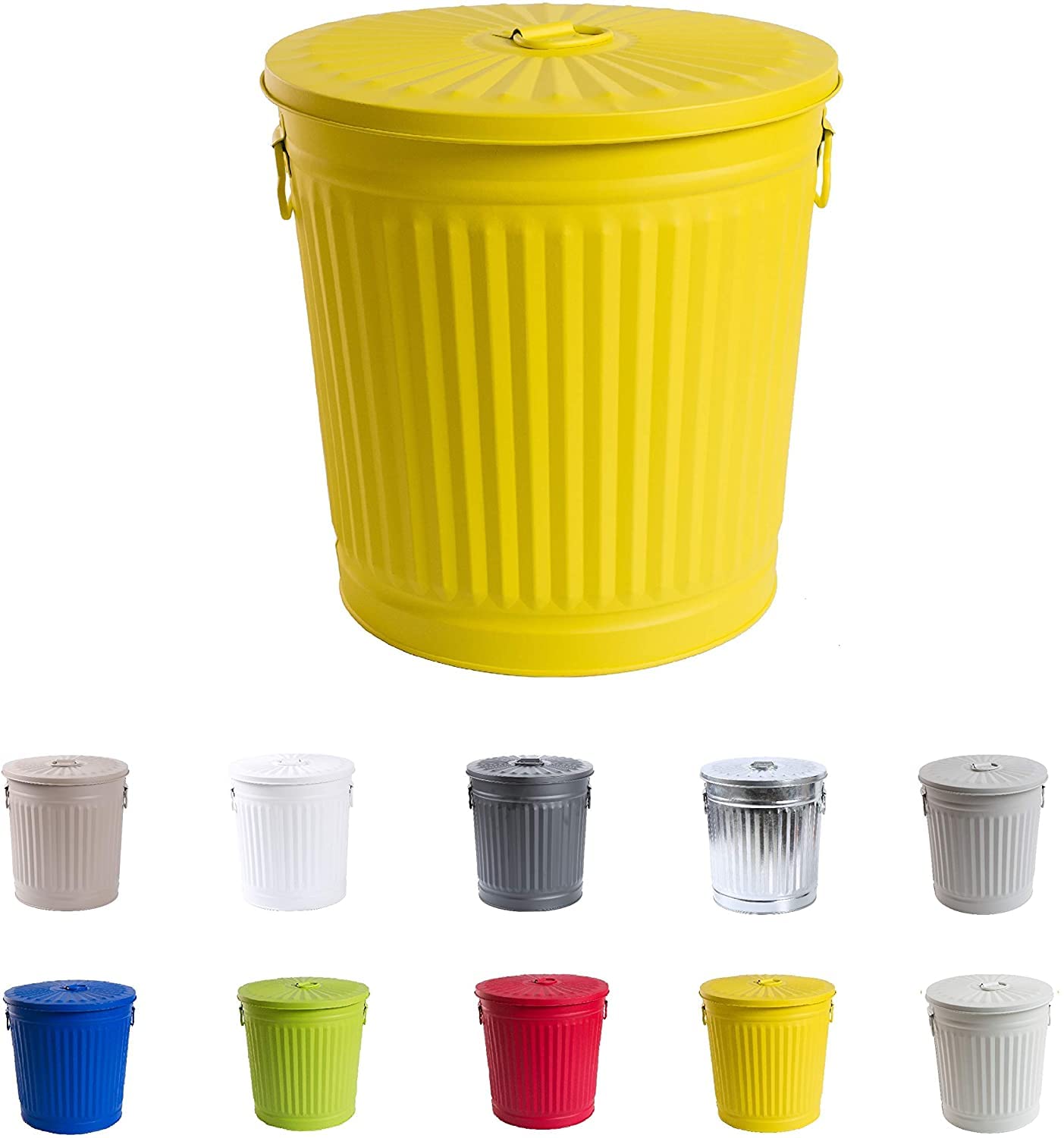 Vintage waste basket laundry basket bucket with a lid garbage can with carry handle, yellow, Ø 21,5 cm Höhe 21,5 cm